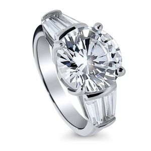 Sterling Silver CZ 3-Stone Statement Ring 5.71 CTW
